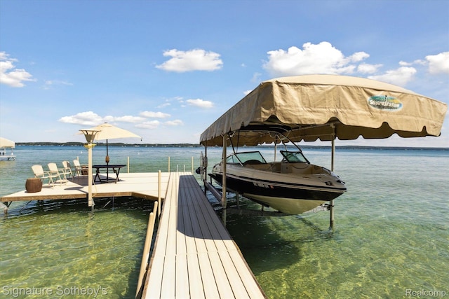8641 Brettonwood Shores Rd, Rapid City, MI 49676 - dock featuring boat lift and a water view