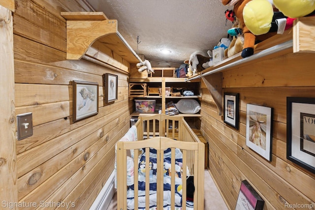 8641 Brettonwood Shores Rd, Rapid City, MI 49676 - bedroom with wood walls and a textured ceiling