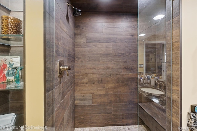 8641 Brettonwood Shores Rd, Rapid City, MI 49676 - bathroom with a sink and a tile shower