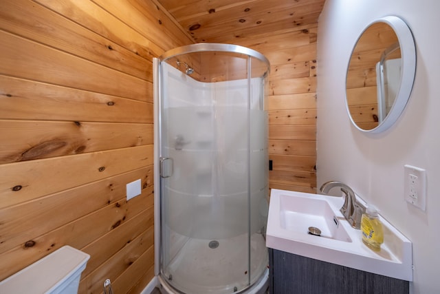 19336 E Chippewa Dr, Chippewa Lake, MI 49320 - full bath featuring a stall shower, vanity, and wooden walls
