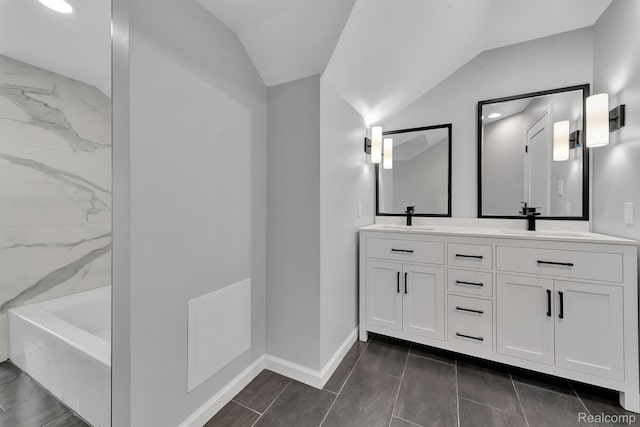 5291 Devonshire Rd, Detroit, MI 48224 - bathroom with double vanity and vaulted ceiling
