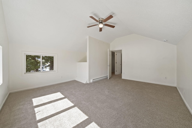 210 W Grove Ave, Michigan Center, MI 49254 - additional living space with baseboard heating, vaulted ceiling, carpet floors, and a ceiling fan
