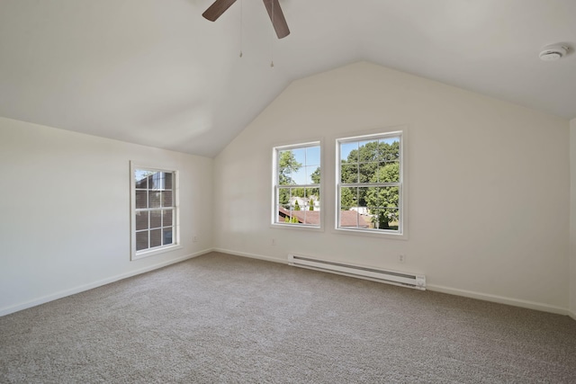 210 W Grove Ave, Michigan Center, MI 49254 - bonus room featuring a baseboard heating unit, carpet flooring, lofted ceiling, and ceiling fan