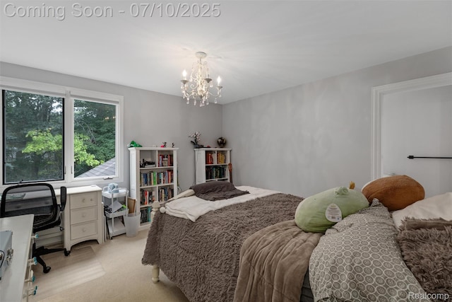1444 W Clarkston Rd, Lake Orion, MI 48362 - bedroom with a chandelier, light carpet, and a desk