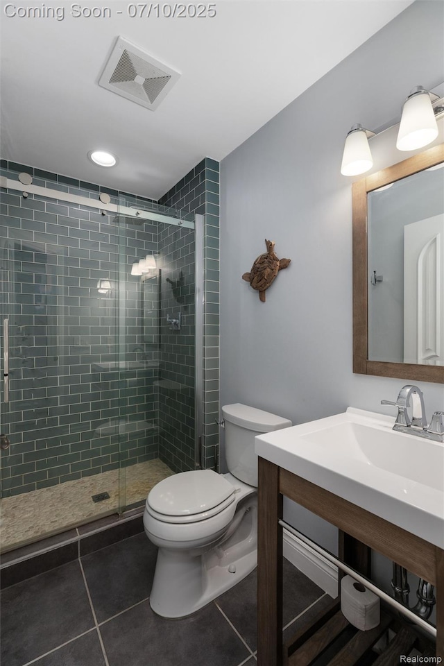 1444 W Clarkston Rd, Lake Orion, MI 48362 - bathroom featuring tile patterned floors, vanity, and a shower stall