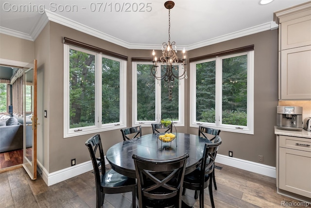 1444 W Clarkston Rd, Lake Orion, MI 48362 - dining space featuring wood finished floors, a chandelier, and ornamental molding