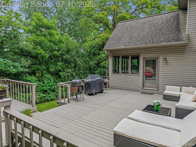 1444 W Clarkston Rd, Lake Orion, MI 48362 - wooden terrace featuring grilling area and an outdoor living space