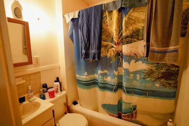 57 S 3rd St, Niles, MI 49120 - bathroom featuring tasteful backsplash, shower / tub combo, and vanity