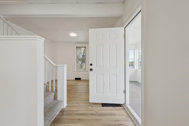 400 Burton St SW, Grand Rapids, MI 49507 - foyer entrance with light wood-style floors, stairway, and a paneled ceiling