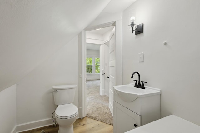 400 Burton St SW, Grand Rapids, MI 49507 - half bathroom featuring vanity, wood finished floors, and lofted ceiling