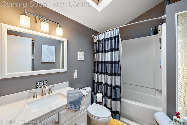 5021 Paula Ave, Clarkston, MI 48346 - bathroom with vanity, shower / tub combo with curtain, and vaulted ceiling