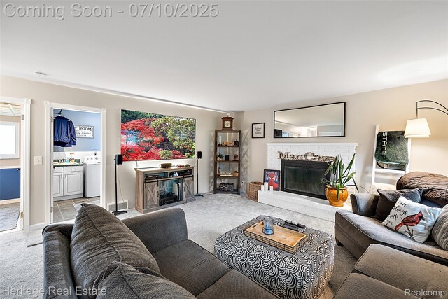 5021 Paula Ave, Clarkston, MI 48346 - living room featuring a fireplace and carpet flooring