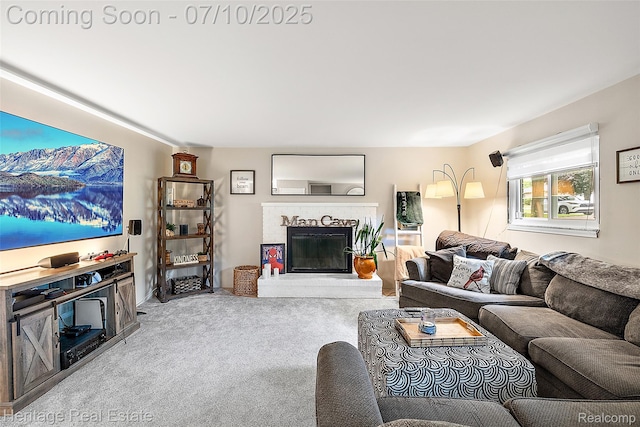 5021 Paula Ave, Clarkston, MI 48346 - living room featuring carpet and a fireplace