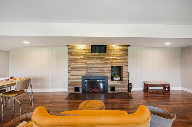 3017 Niles Buchanan Rd, Buchanan, MI 49107 - living area with wood finished floors, a fireplace, and recessed lighting