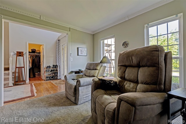560 Boulder Lake Dr, Oxford, MI 48371 - living area featuring crown molding and wood finished floors