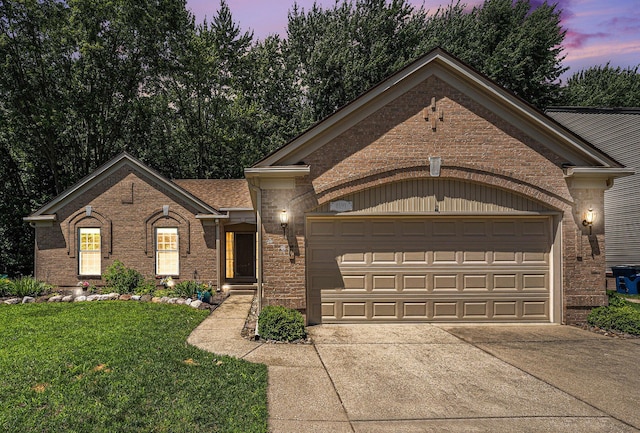 8191 Creekside Dr, Westland, MI 48185 - ranch-style house featuring an attached garage, brick siding, a yard, and concrete driveway