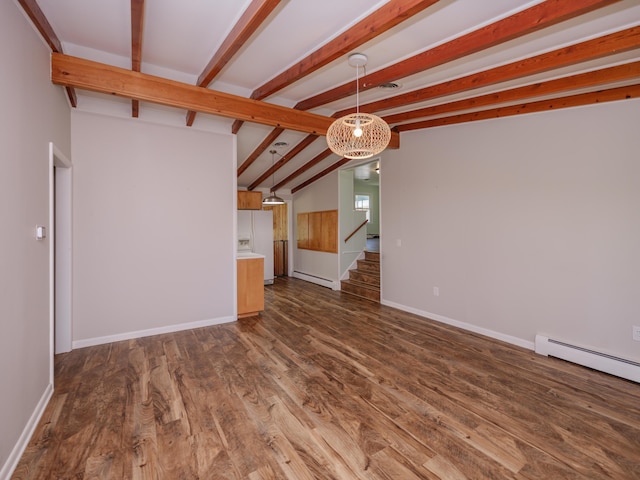 4409 E T U Ave, Vicksburg, MI 49097 - unfurnished living room featuring stairs, wood finished floors, and baseboard heating