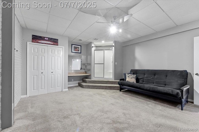 22069 Inkster Rd, Flat Rock, MI 48174 - living room featuring carpet floors and a drop ceiling