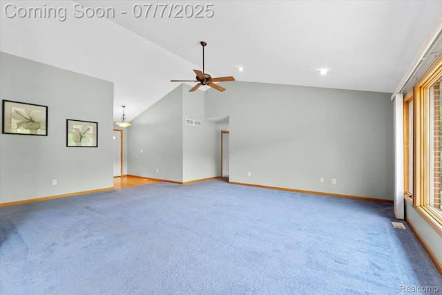 22069 Inkster Rd, Flat Rock, MI 48174 - carpeted spare room featuring a ceiling fan and vaulted ceiling