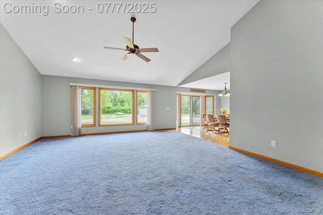 22069 Inkster Rd, Flat Rock, MI 48174 - carpeted spare room featuring a ceiling fan and high vaulted ceiling
