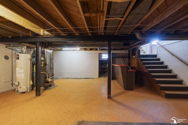 917 E 8th St, Monroe, MI 48161 - basement with gas water heater, heating unit, and stairs