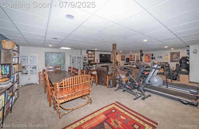 1478 Courtney Ct, Hartland, MI 48353 - carpeted dining space featuring a drop ceiling and recessed lighting