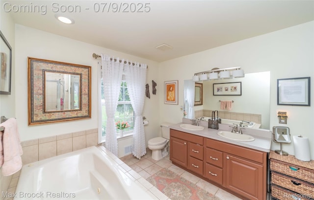 1478 Courtney Ct, Hartland, MI 48353 - full bath with double vanity, a jetted tub, and tile patterned floors