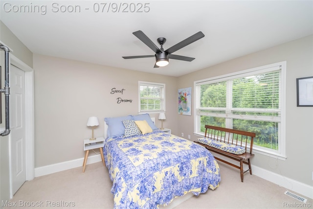 1478 Courtney Ct, Hartland, MI 48353 - bedroom featuring light carpet and ceiling fan