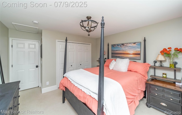 1478 Courtney Ct, Hartland, MI 48353 - bedroom featuring light colored carpet, a closet, and attic access