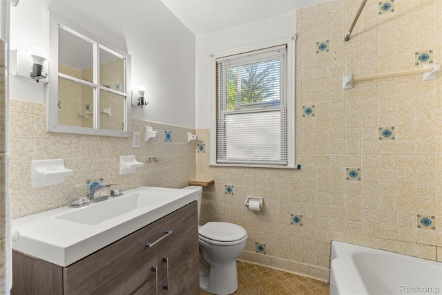 785 Tromley St, Inkster, MI 48141 - full bathroom featuring tile walls, a bathtub, vanity, a shower, and a wainscoted wall