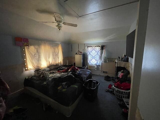 166 N Clay St, Coldwater, MI 49036 - bedroom featuring attic access, carpet flooring, ceiling fan, and lofted ceiling