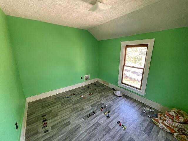 166 N Clay St, Coldwater, MI 49036 - unfurnished room featuring vaulted ceiling, dark wood-style floors, and a textured ceiling