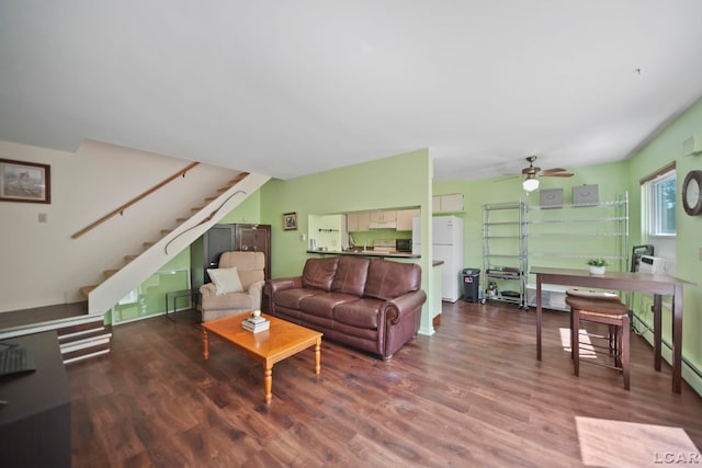 317 Clark St, Clinton, MI 49236 - living room featuring stairs, wood finished floors, and ceiling fan