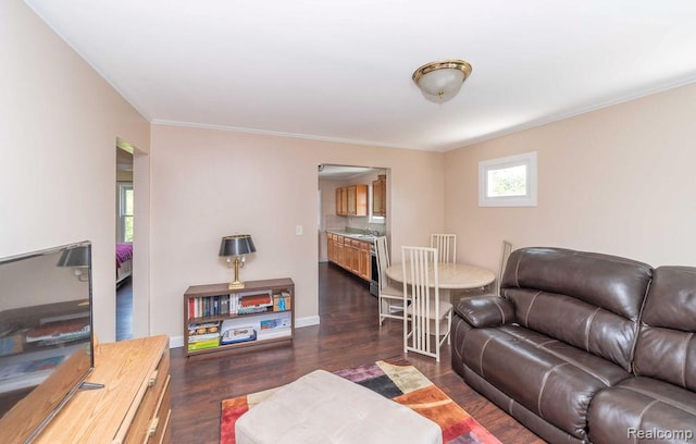 20892 Dean St, Warren, MI 48091 - living room featuring dark wood-type flooring and crown molding