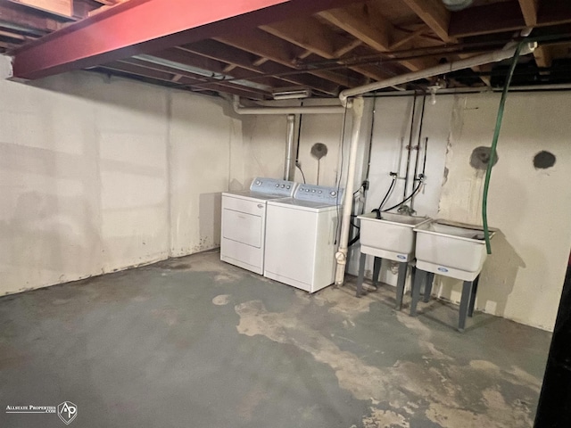 13939 Harrington Dr, Warren, MI 48088 - unfinished basement with washer and clothes dryer and a sink