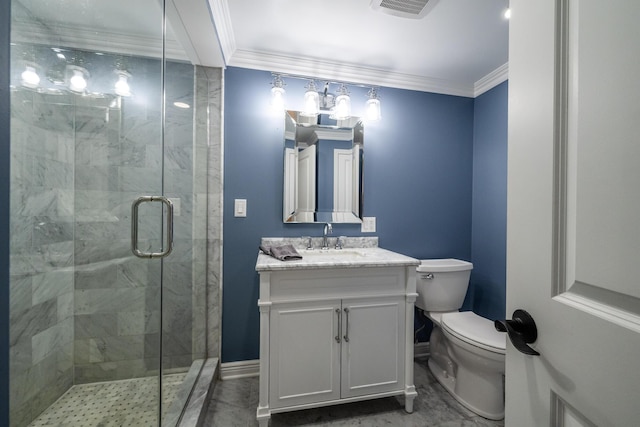 5680 Woodland Ave, Watervliet, MI 49098 - bathroom with crown molding, a shower stall, and vanity