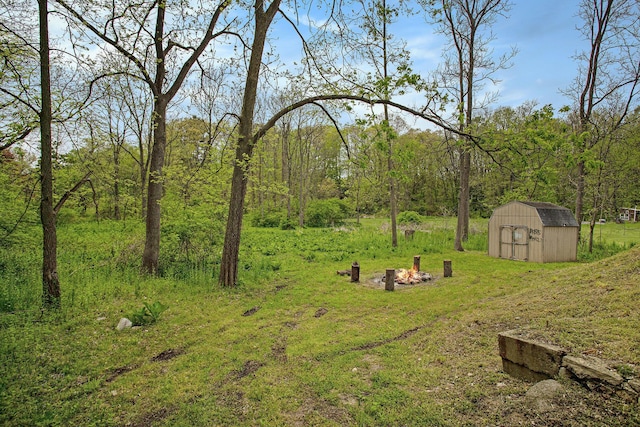 22121 Bedford Rd N, Battle Creek, MI 49017 - view of yard with a storage unit and an outdoor fire pit