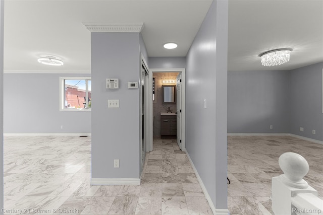 7115 Steadman St, Dearborn, MI 48126 - corridor with marble look tile flooring and ornamental molding