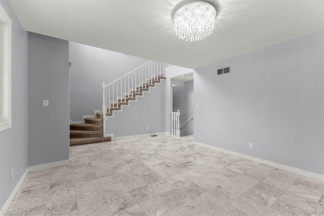 7115 Steadman St, Dearborn, MI 48126 - unfurnished living room with a chandelier and stairway