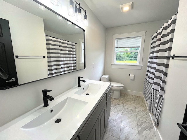 838 Meadow Dr, Traverse City, MI 49685 - full bathroom featuring marble finish floors and double vanity