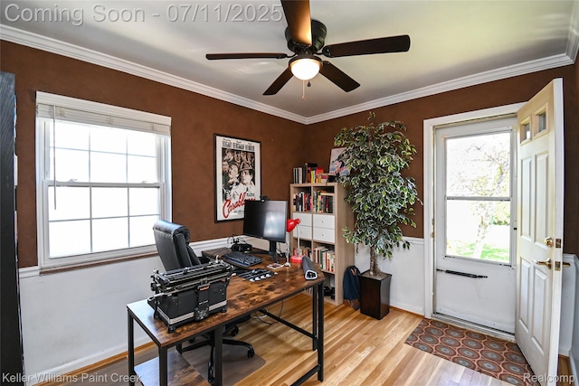 1968 Oxford Rd, Grosse Pointe Woods, MI 48236 - office space featuring light wood-type flooring, ceiling fan, and crown molding