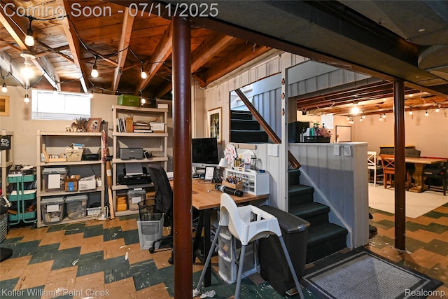 1968 Oxford Rd, Grosse Pointe Woods, MI 48236 - below grade area with stairway and tile patterned floors