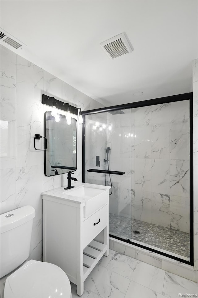 17652 Robert St, Melvindale, MI 48122 - bathroom featuring vanity, marble look tiles, and a marble finish shower
