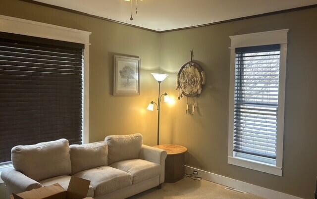 519 Hanover St, Concord, MI 49237 - living area featuring carpet flooring, healthy amount of natural light, and crown molding