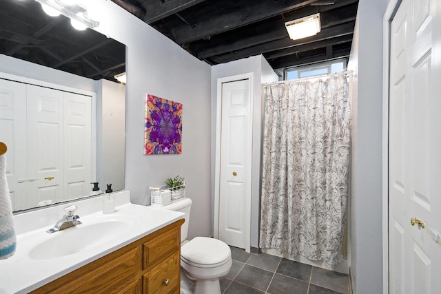 7981 Faircrest Dr, Ypsilanti, MI 48197 - bathroom with vanity, tile patterned floors, and a shower with curtain