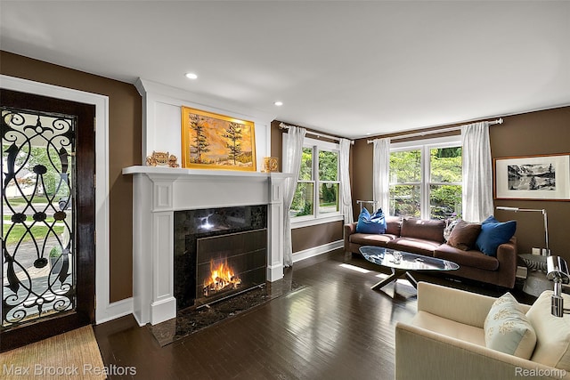 504 Landon St, Birmingham, MI 48009 - living area with a fireplace, wood finished floors, and recessed lighting
