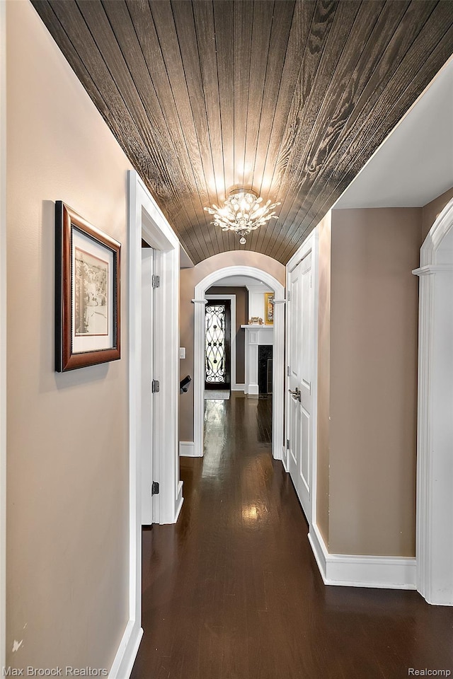 504 Landon St, Birmingham, MI 48009 - corridor with wood ceiling, arched walkways, and wood finished floors