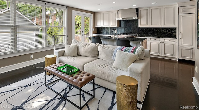 504 Landon St, Birmingham, MI 48009 - living area with recessed lighting, dark wood-style flooring, and french doors
