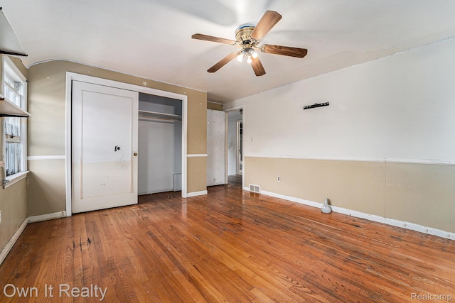 74 Chestnut St, River Rouge, MI 48218 - unfurnished bedroom featuring hardwood / wood-style flooring, a closet, and ceiling fan