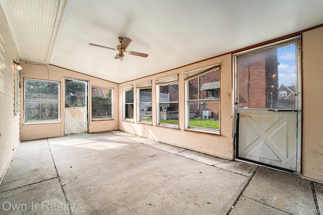 74 Chestnut St, River Rouge, MI 48218 - unfurnished sunroom featuring ceiling fan and lofted ceiling